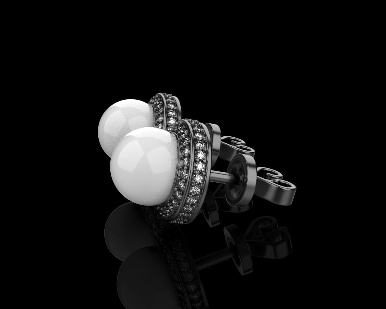 Stud earring with pearl model 800 3D print model_27