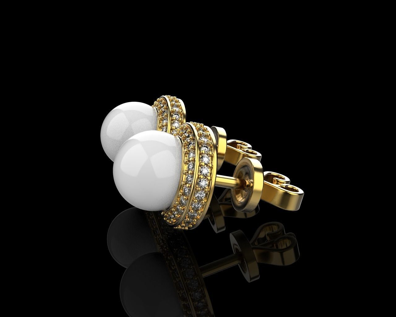 Stud earring with pearl model 800 3D print model_29