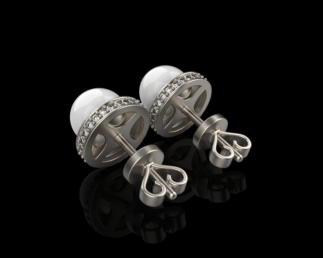 Stud earring with pearl model 800 3D print model_32