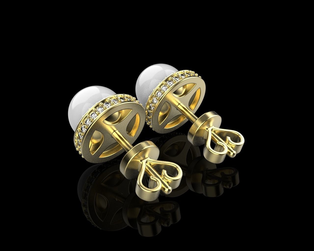Stud earring with pearl model 800 3D print model_31