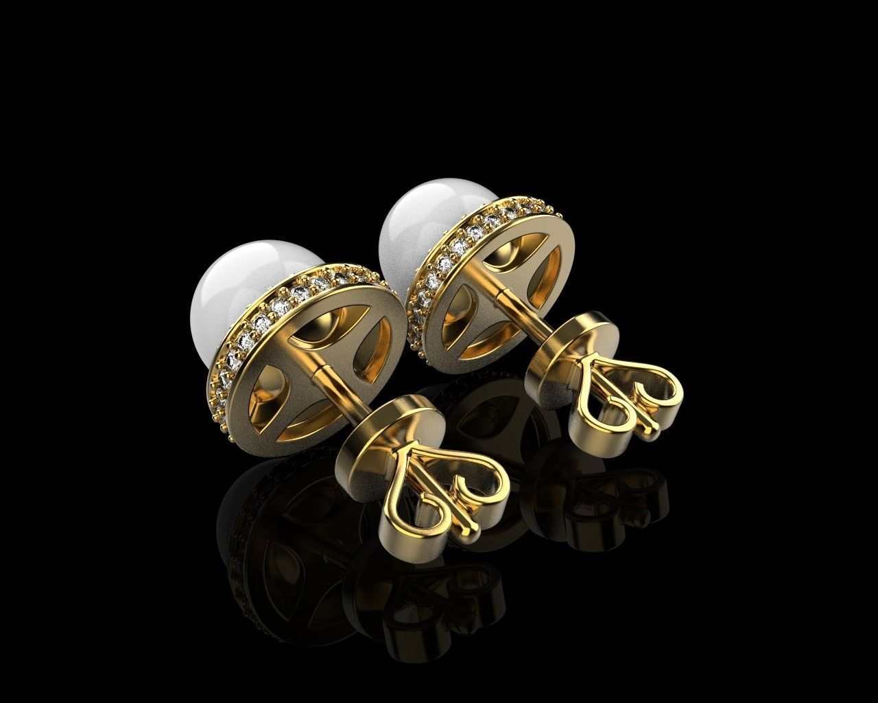 Stud earring with pearl model 800 3D print model_36