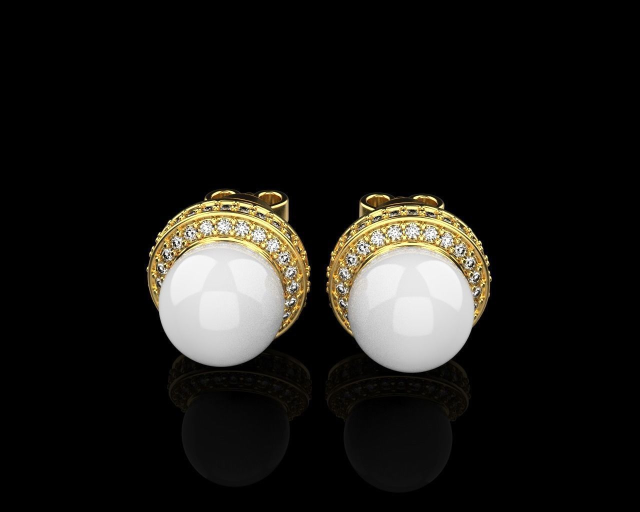 Stud earring with pearl model 800 3D print model_2