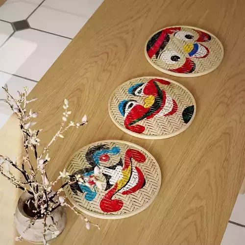 Hand Painted Traditional Basketware Face Bowls Hanoi Vietnam 3D model