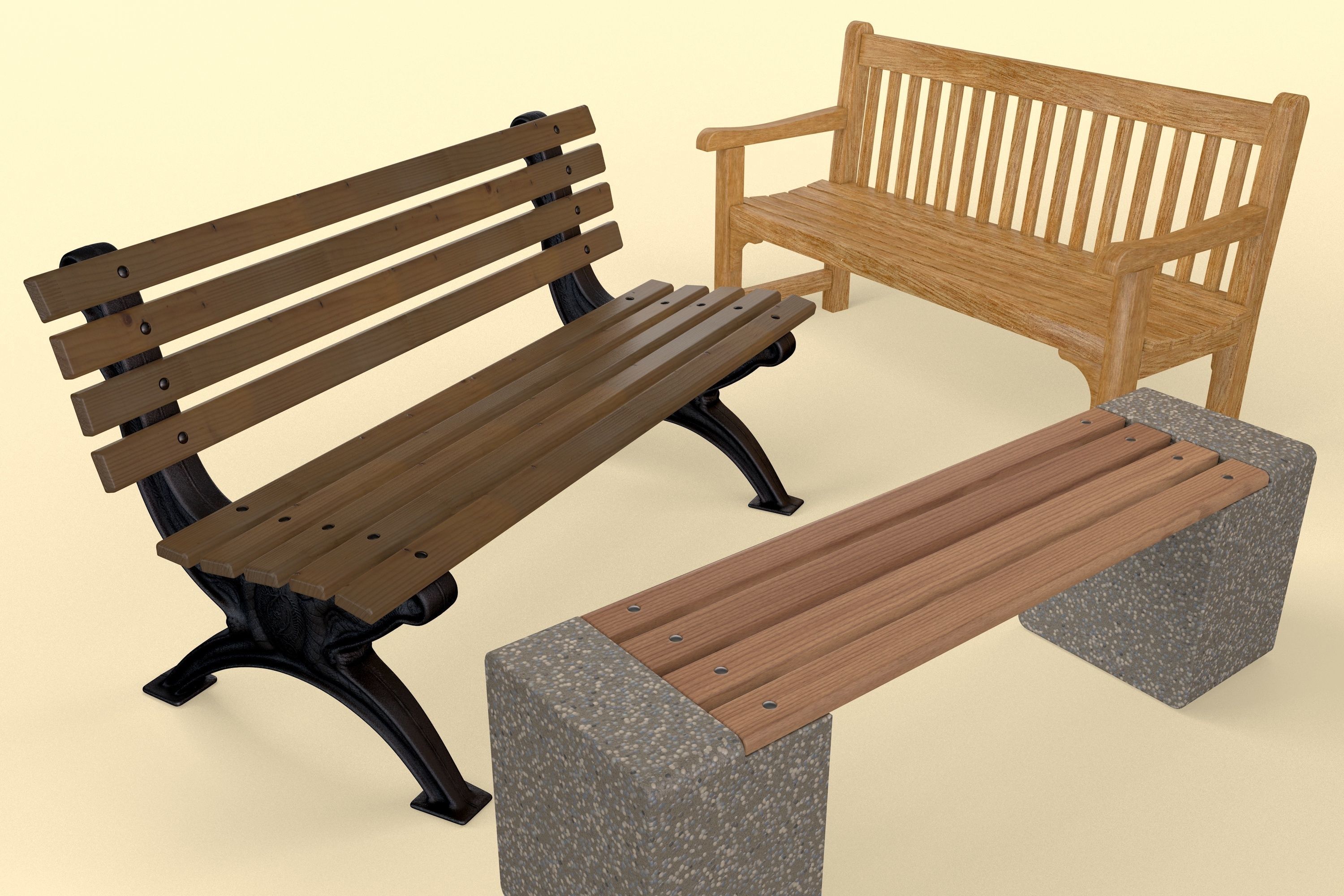 Park Benches 3D model_3