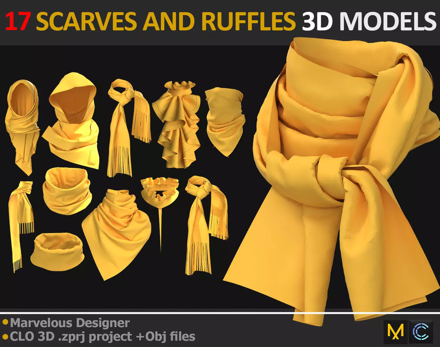 17 SCARVES AND RUFFLES 3D MODELS Low-poly 3D model_0