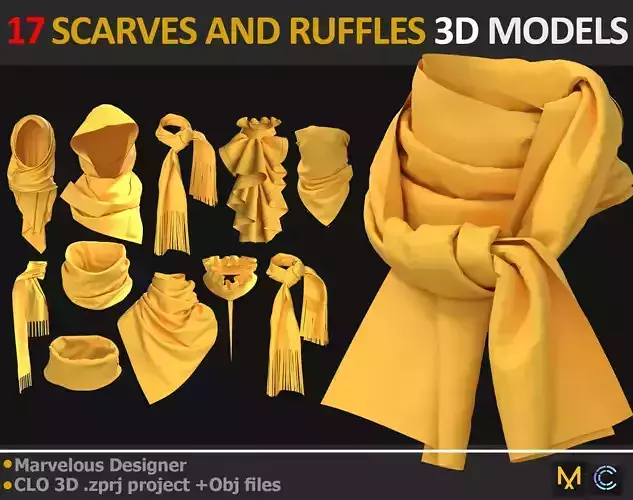 17 SCARVES AND RUFFLES 3D MODELS Low-poly 3D model