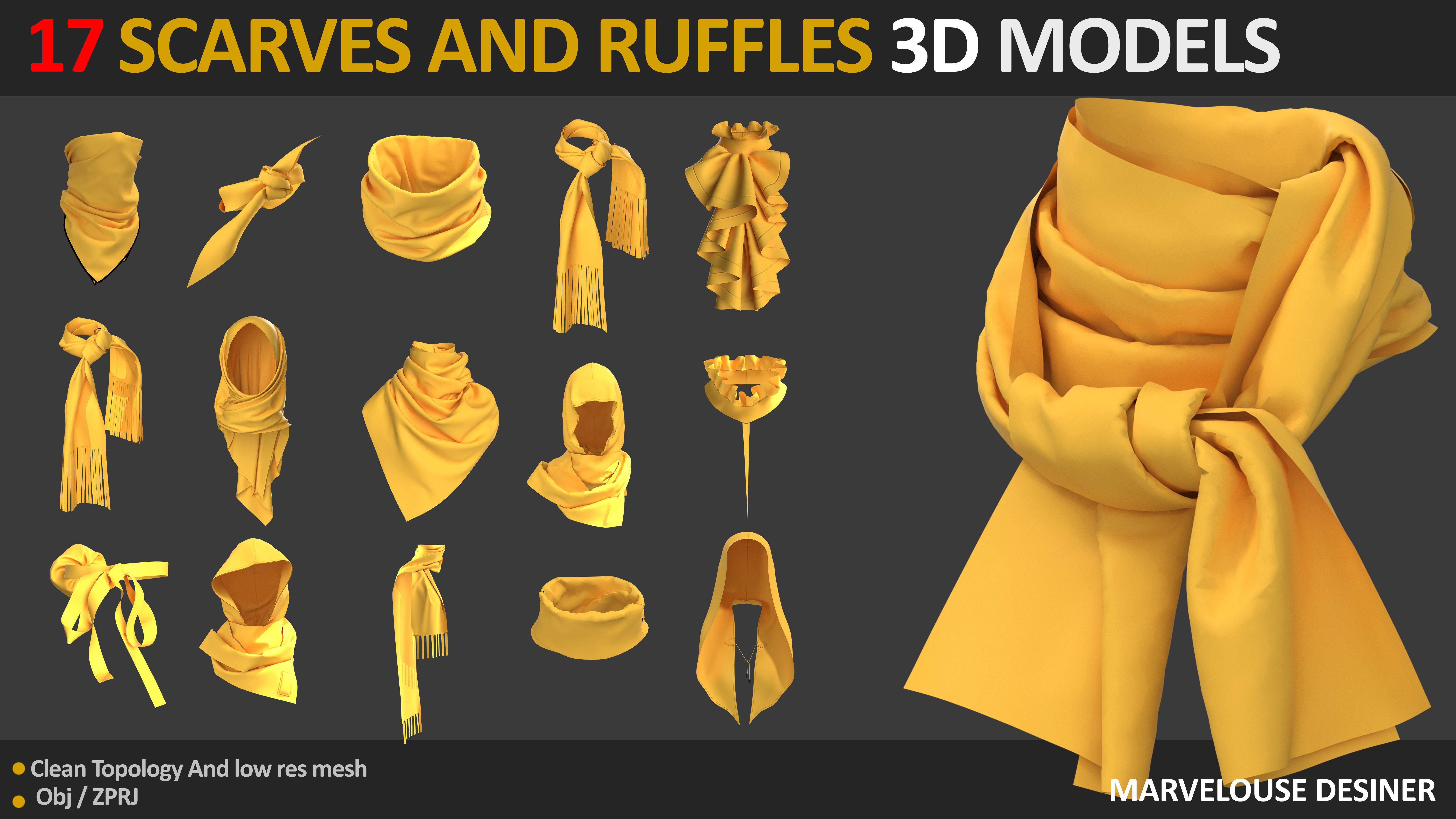 17 SCARVES AND RUFFLES 3D MODELS Low-poly 3D model_1
