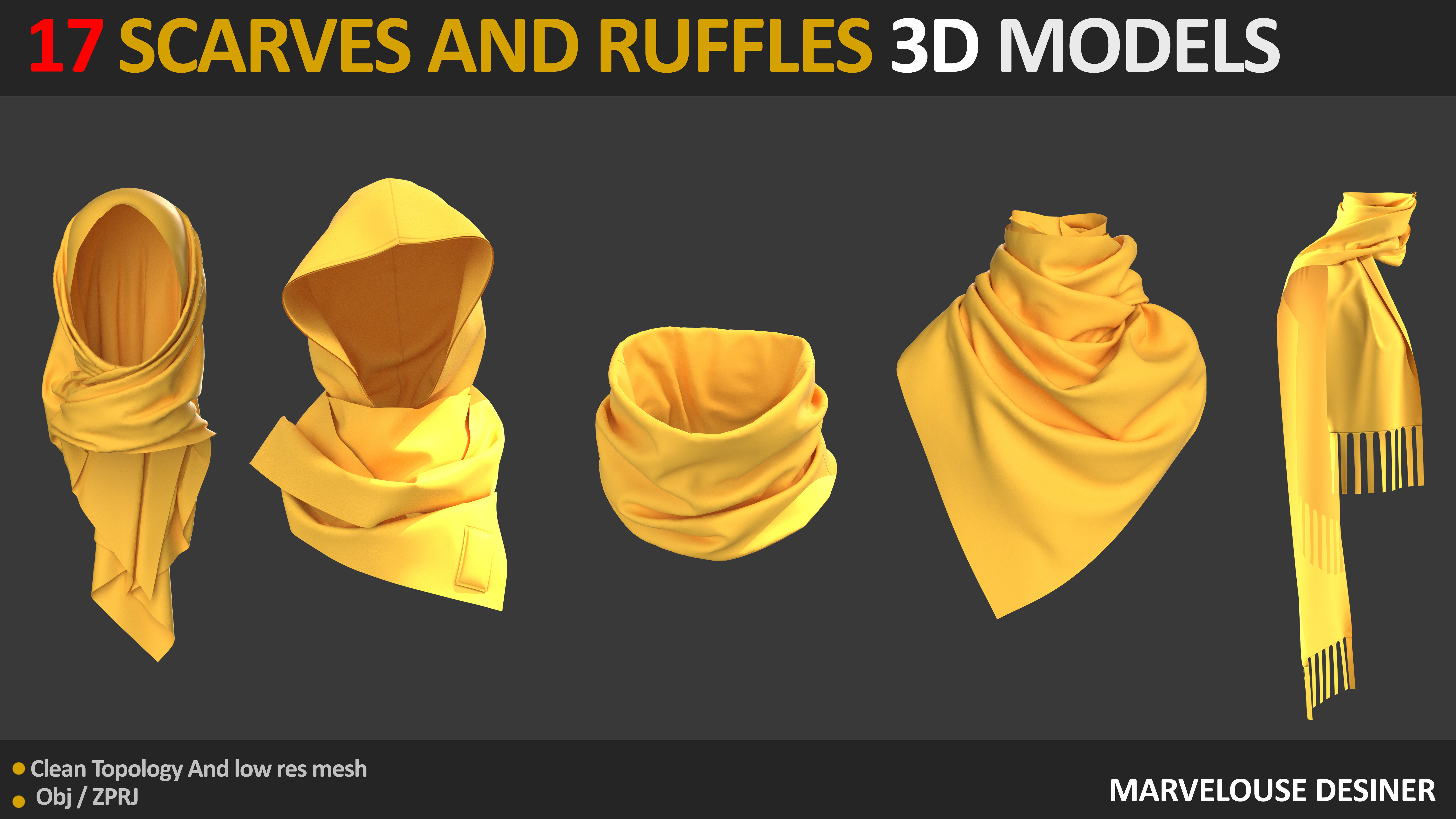 17 SCARVES AND RUFFLES 3D MODELS Low-poly 3D model_3
