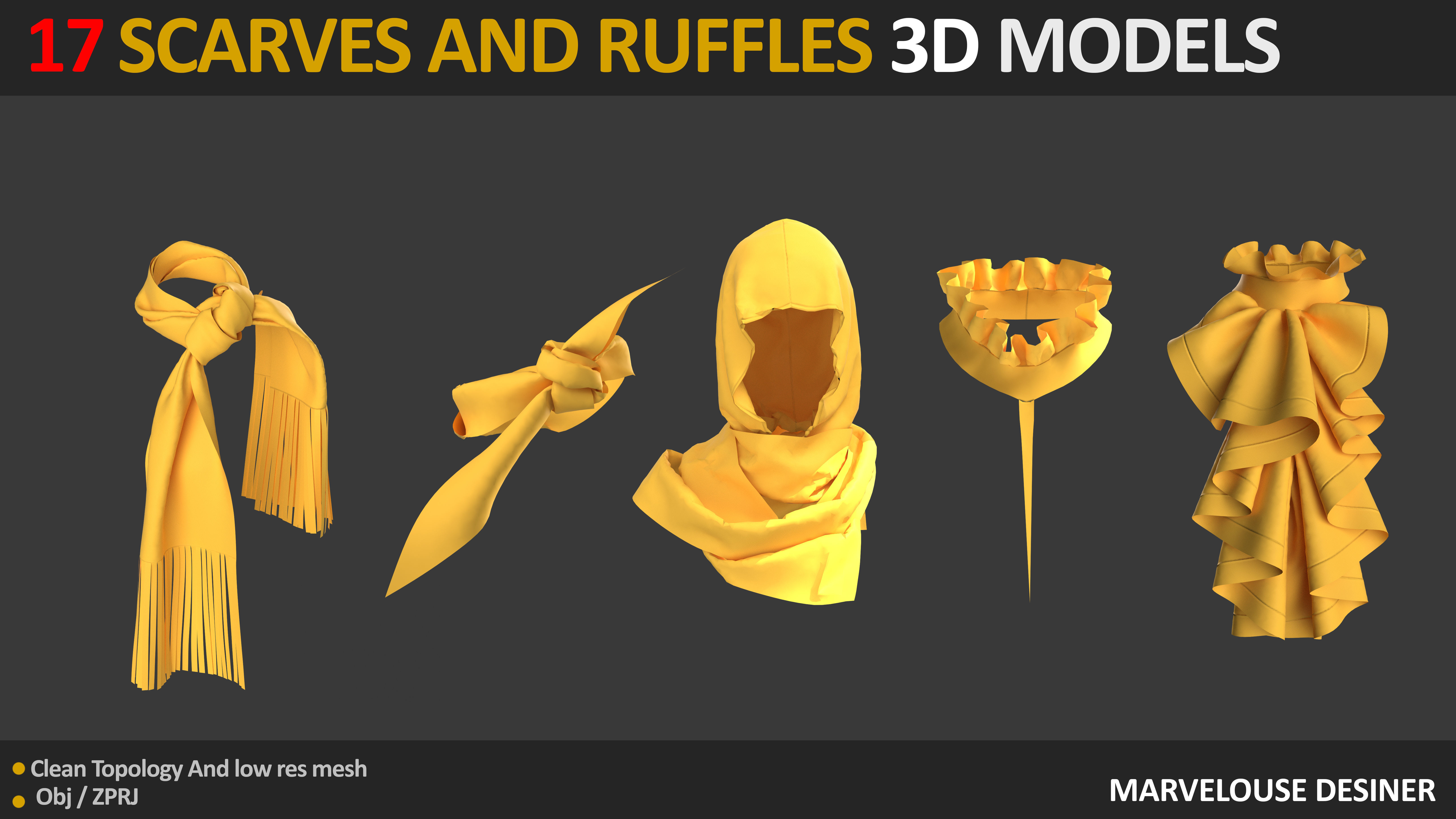 17 SCARVES AND RUFFLES 3D MODELS Low-poly 3D model_2