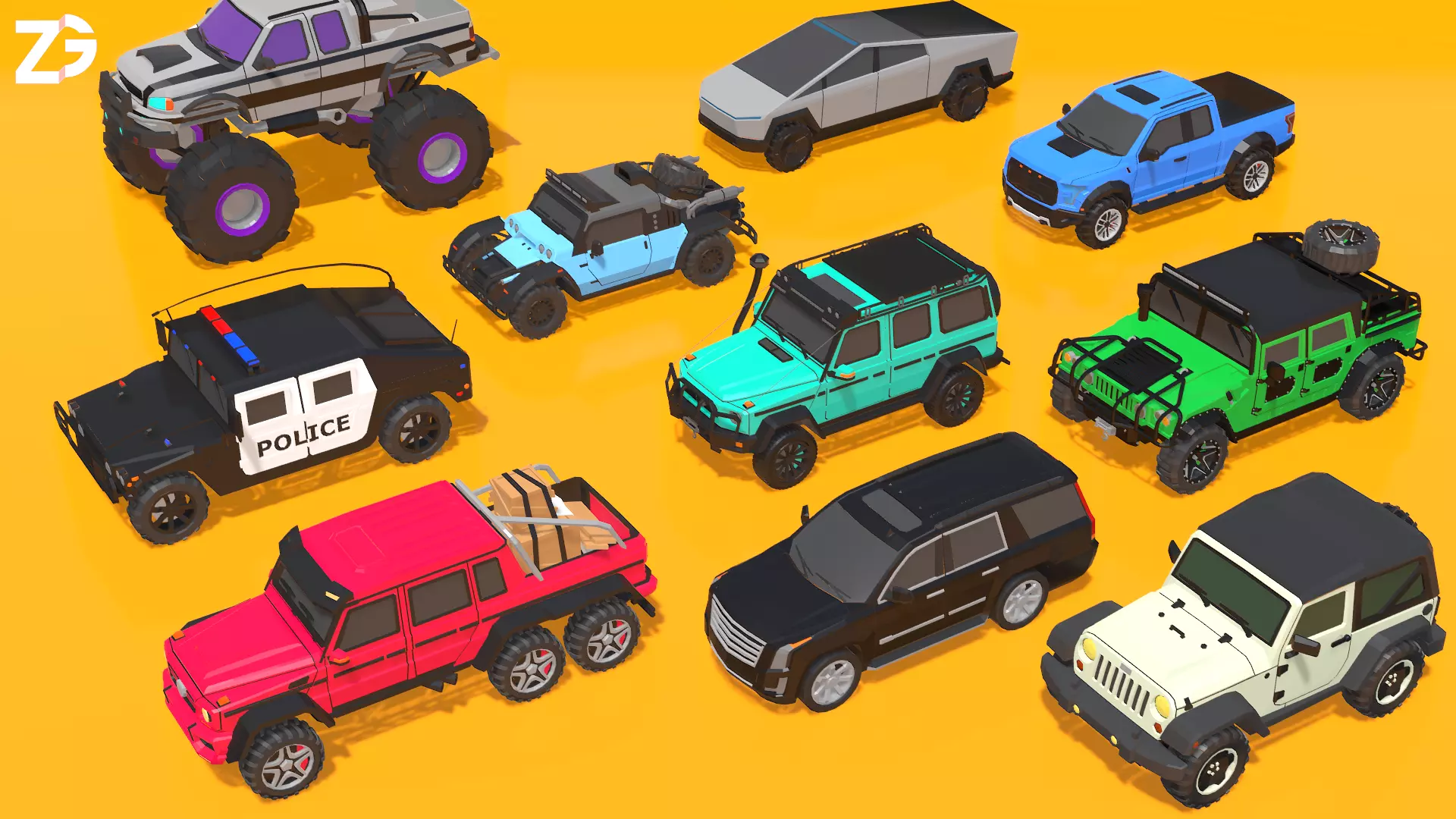 Offroad Jeeps Pack - SUVs Low-poly 3D model_0