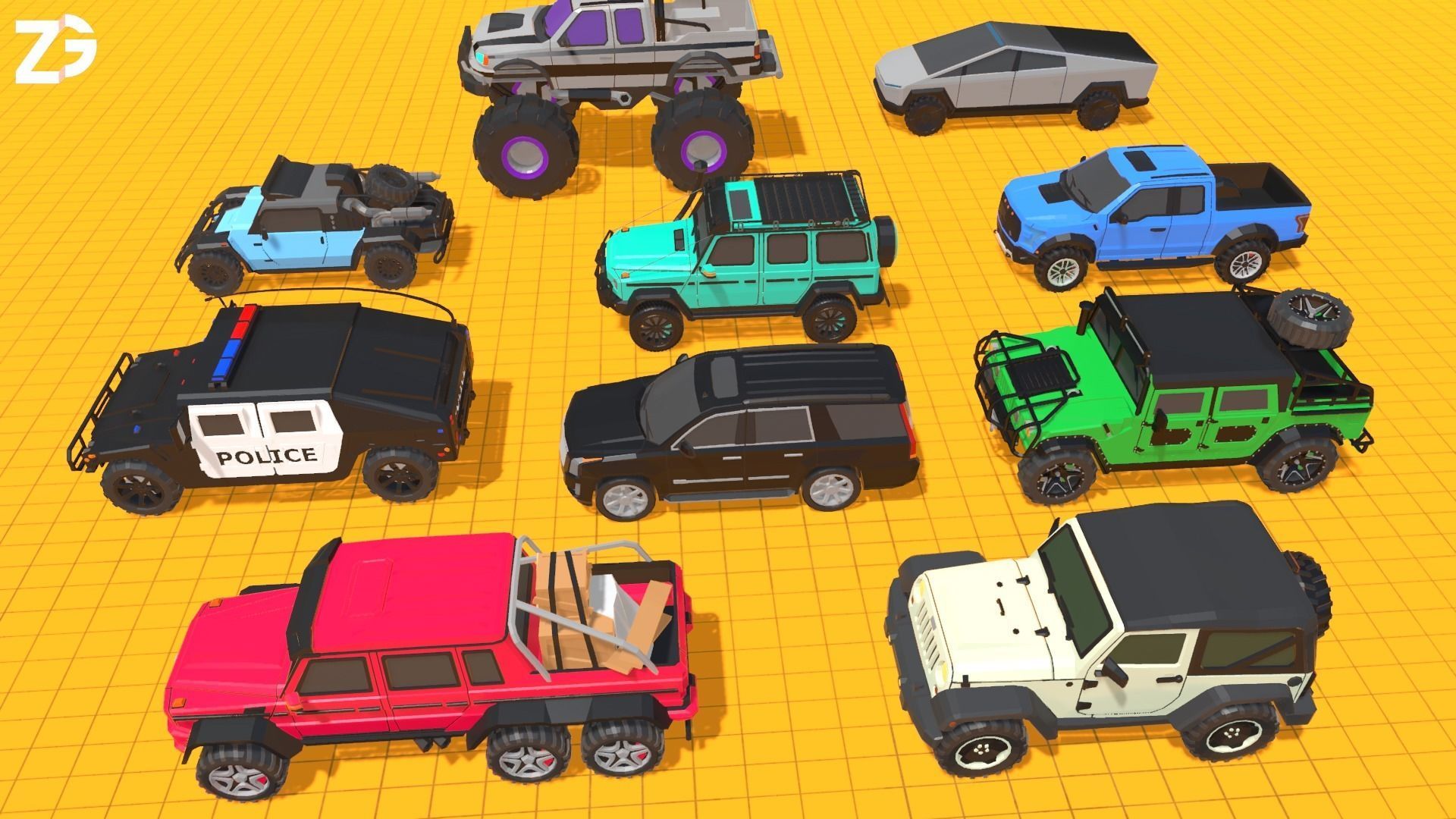 Offroad Jeeps Pack - SUVs Low-poly 3D model_1