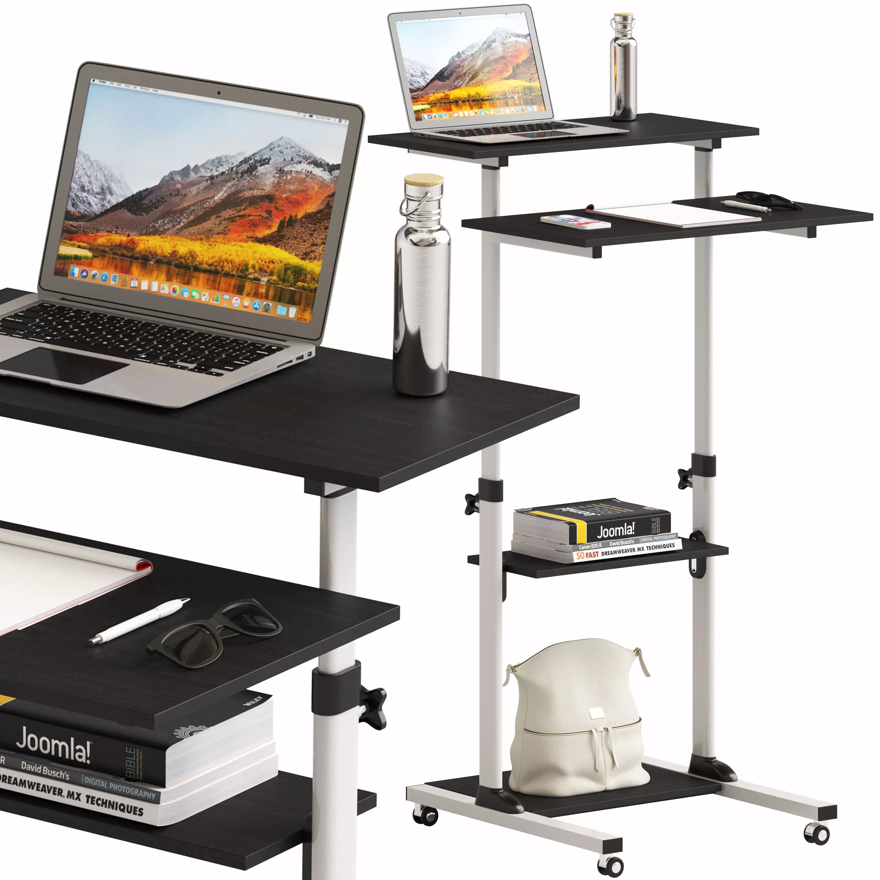 Mount-It Mobile Stand Up Desk with accesories 3D model
