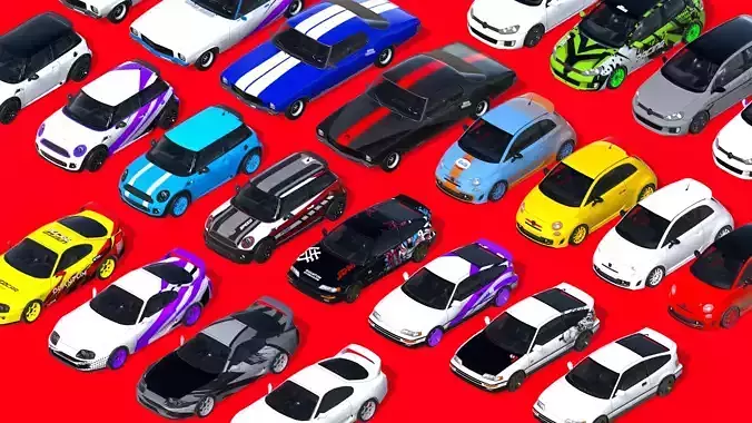 Cars Pack with Interior Low-poly 3D model
