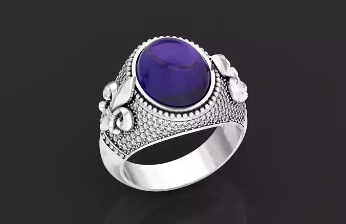 Signet Ring fleur de lis Oval Stone 1096