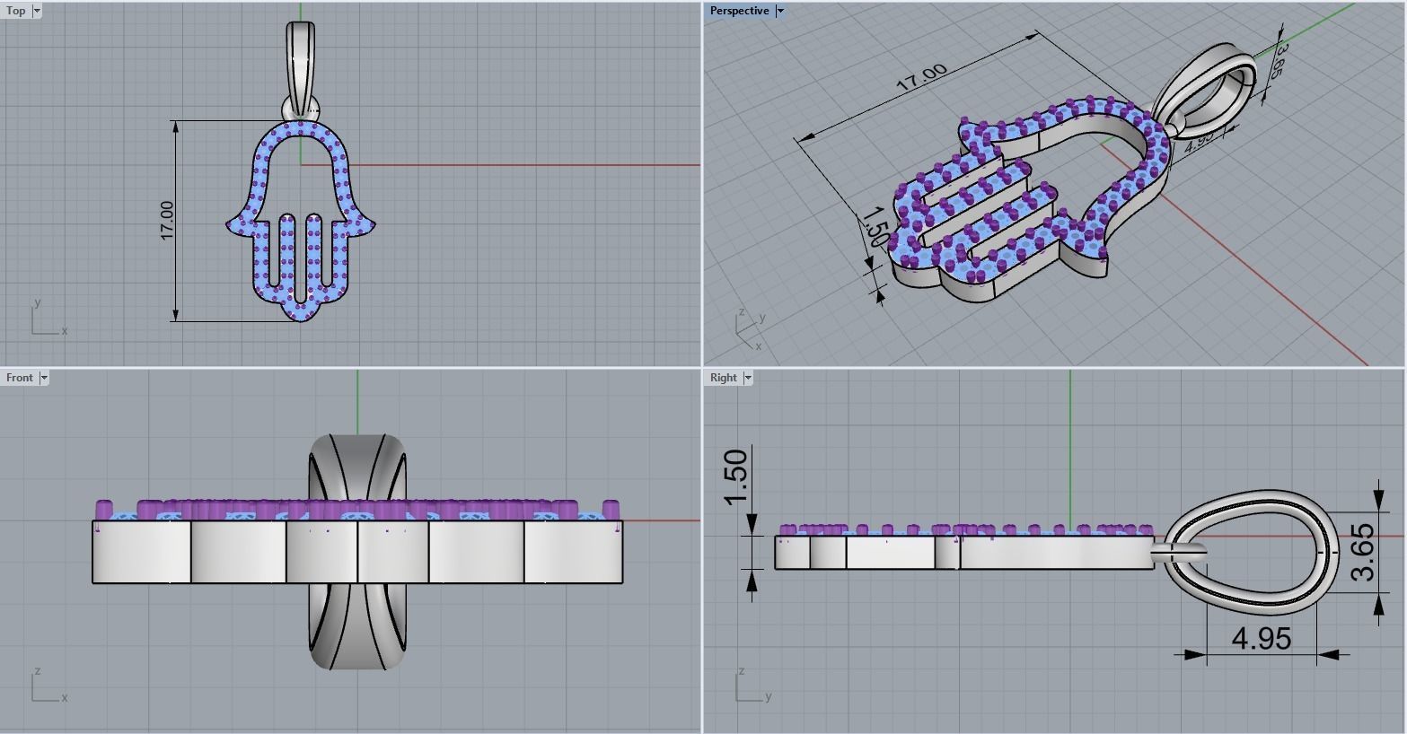 hamsa pendant model 817 3D print model_4
