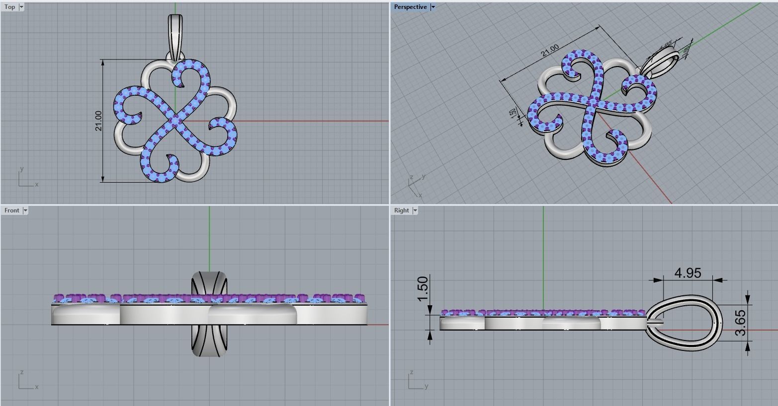 Heart clover pendant 3D print model_3