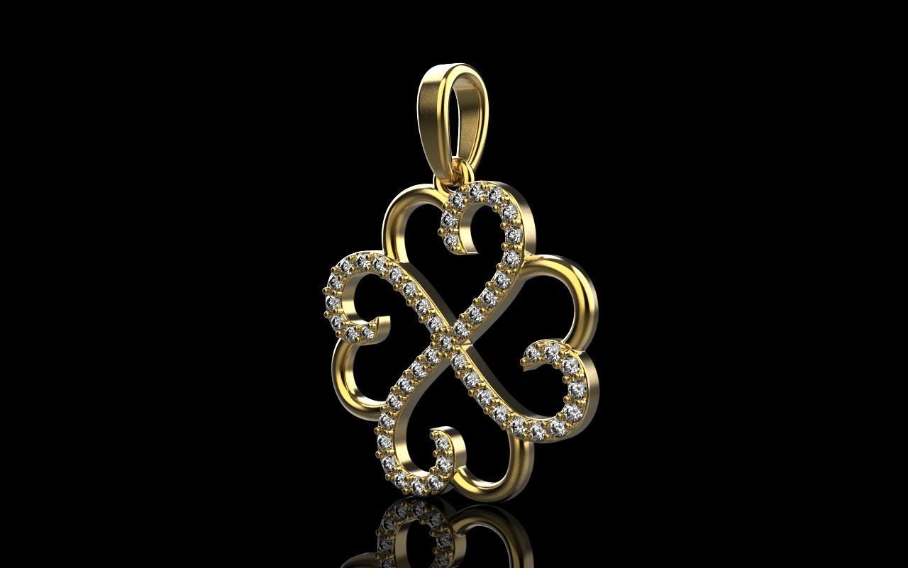 Heart clover pendant 3D print model_2