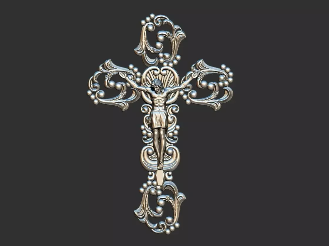 Arabesque Cross with Jesus 3D print model_0