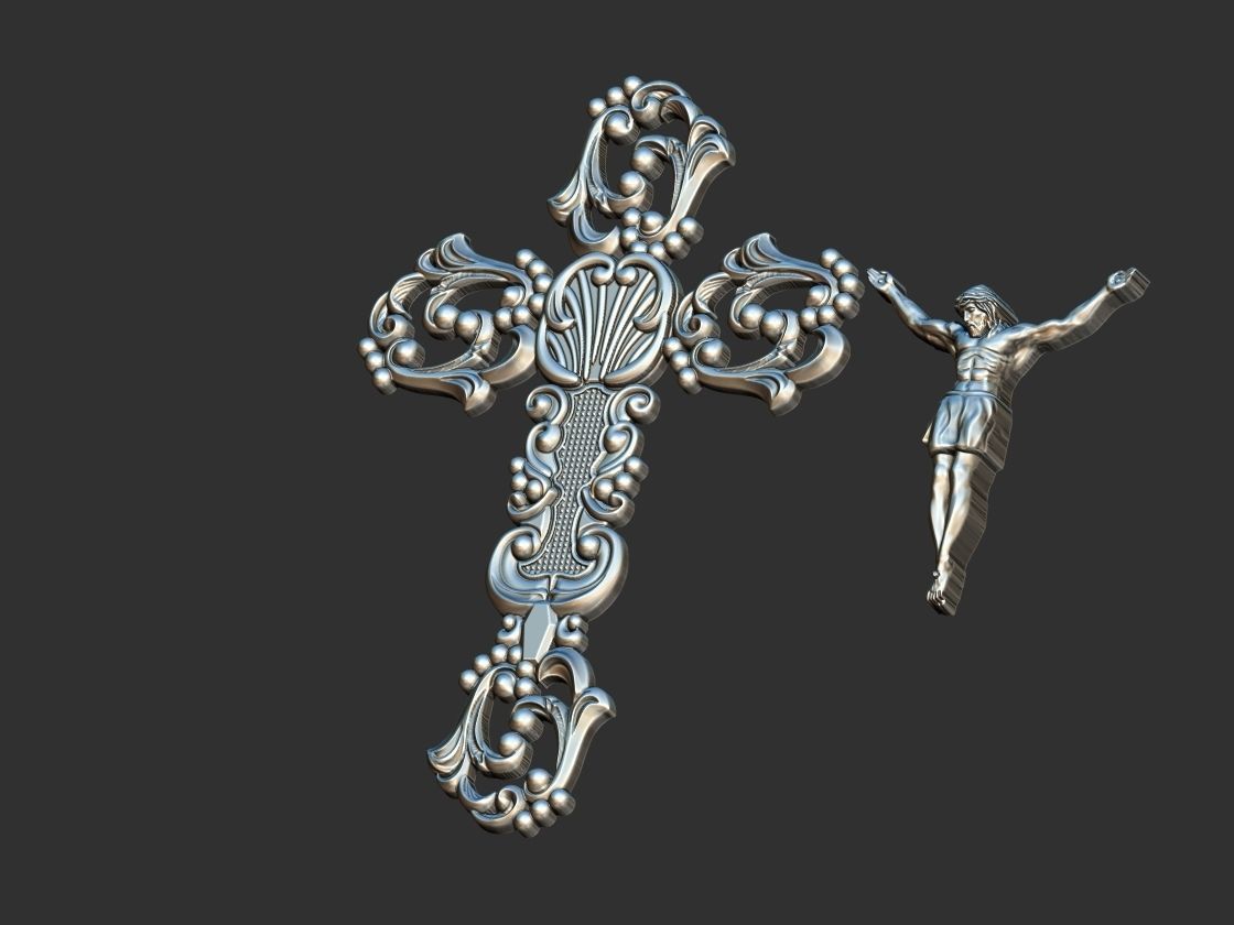 Arabesque Cross with Jesus 3D print model_3