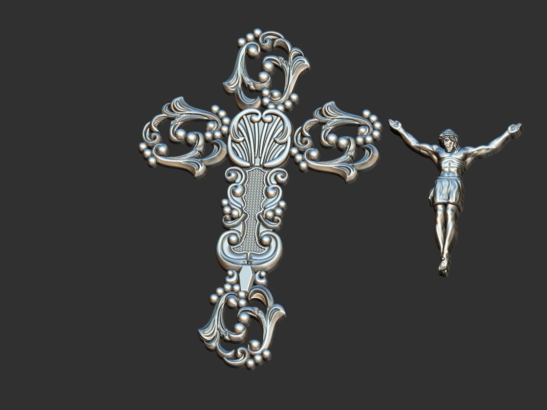 Arabesque Cross with Jesus 3D print model_2