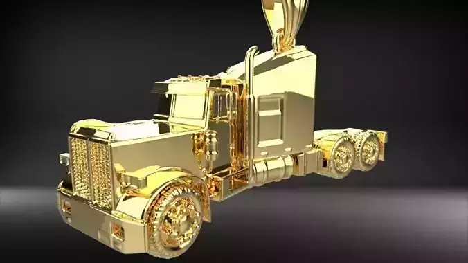 Semi Trailer Truck Pendant Necklace Jewelry 2D Relief