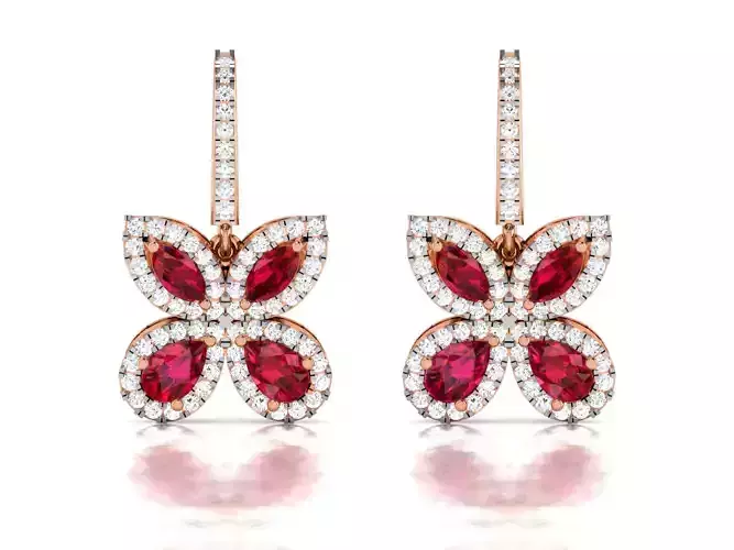 Butterfly Diamond Hanging Earrings 3dm render details