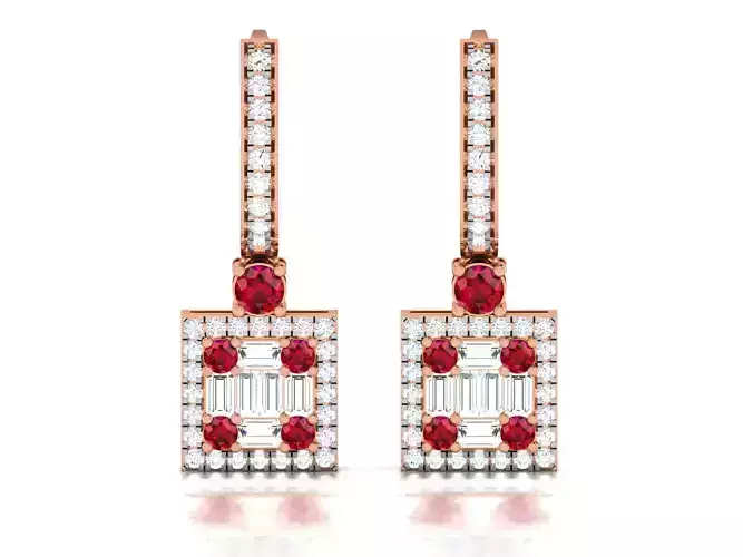 Square Diamond Drops Earrings 3dm render details