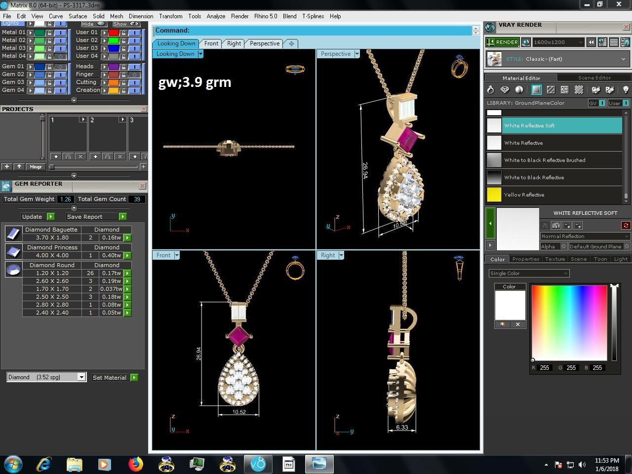 Diamond Pendant 3dm render details 3D print model_10