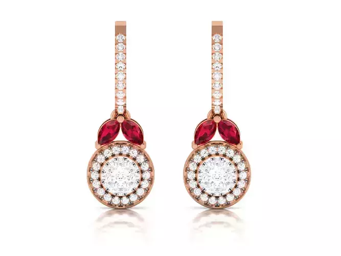 Solitaire Diamond Drops Earrings 3dm render details