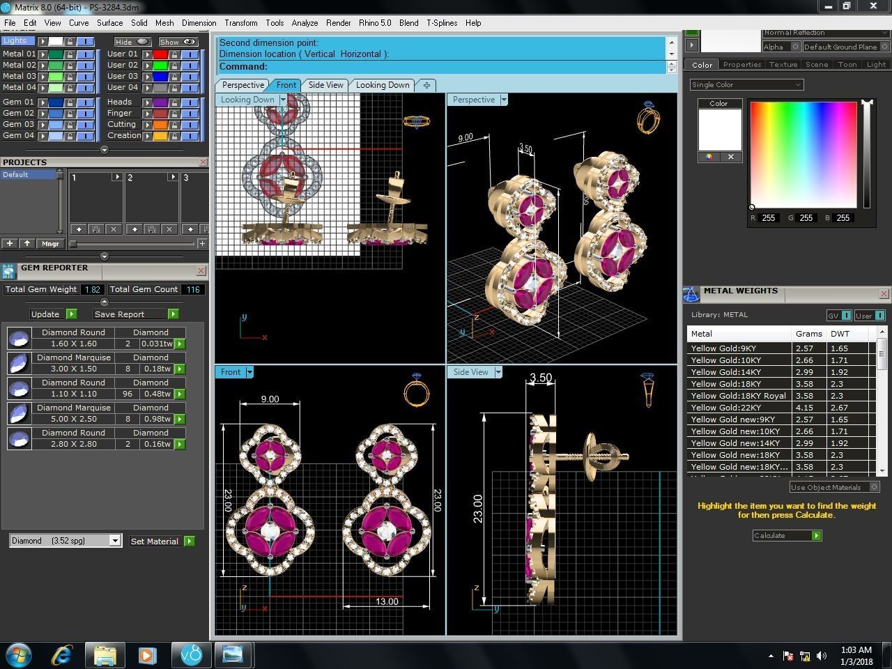 Diamond Drops Earrings 3dm render details 3D print model_7