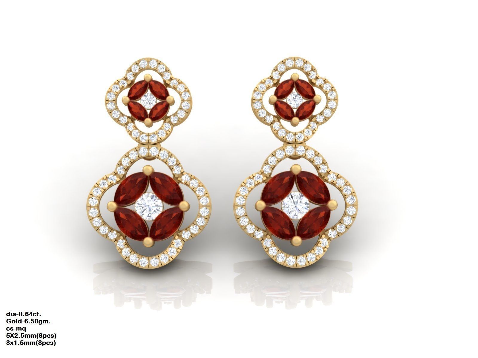 Diamond Drops Earrings 3dm render details 3D print model_5