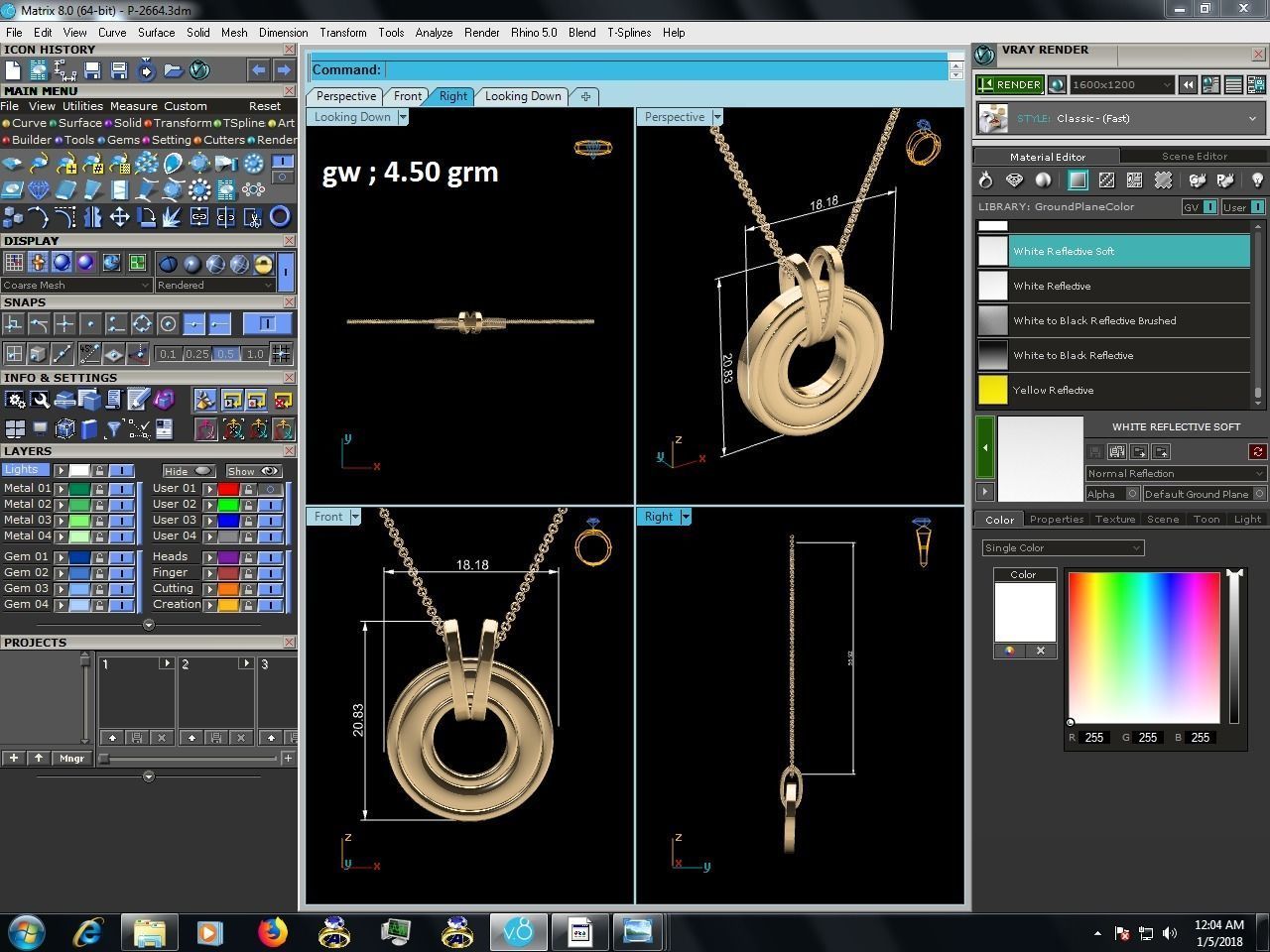 Plain Gold Pendant 3dm render details 3D print model_10