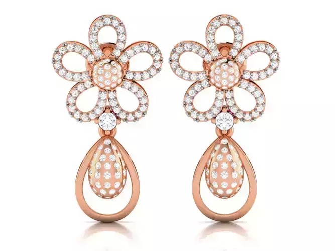 Diamond Drops Earrings 3dm render details