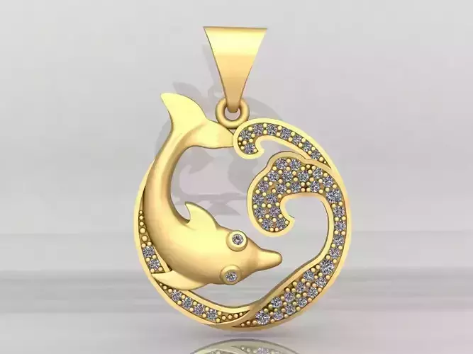 Dolphin fish and sea waves