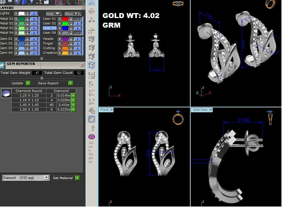 Diamond Studs Earrings 3dm render details 3D print model_5