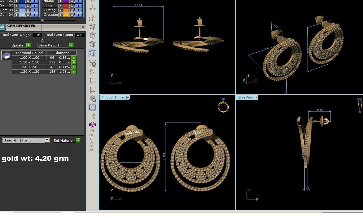 Diamond Studs Earrings 3dm render details 3D print model_10