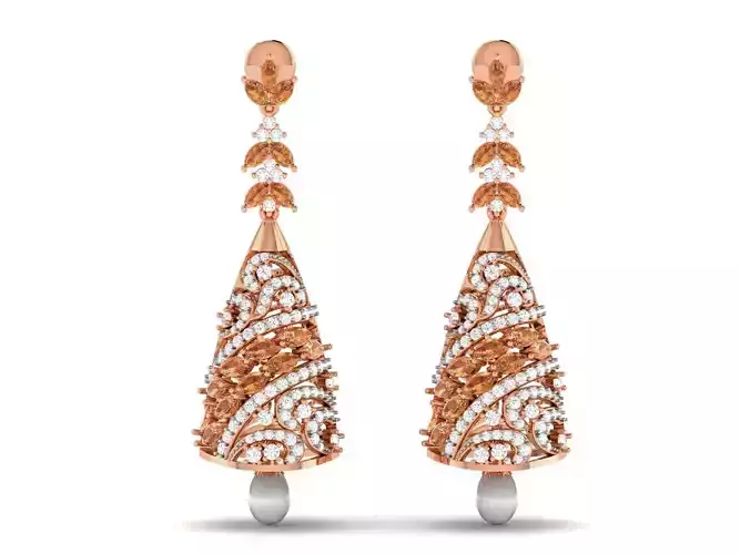 Diamond Drops Earrings 3dm render details
