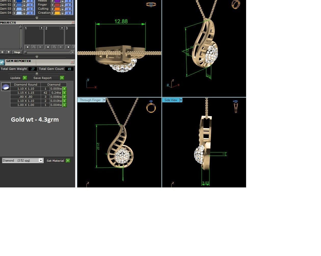 Diamond Pendant 3dm render details 3D print model_4