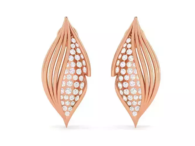 Leaves Diamond Studs Earrings 3dm render details