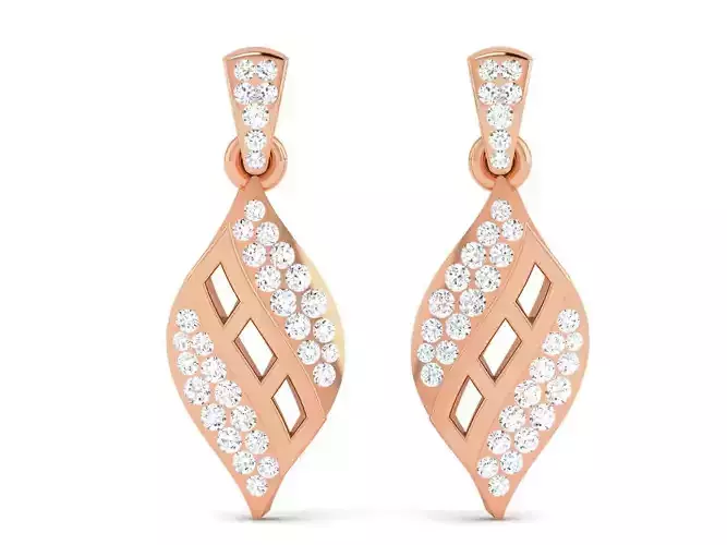 Leaves Diamond Drops Earrings 3dm render details