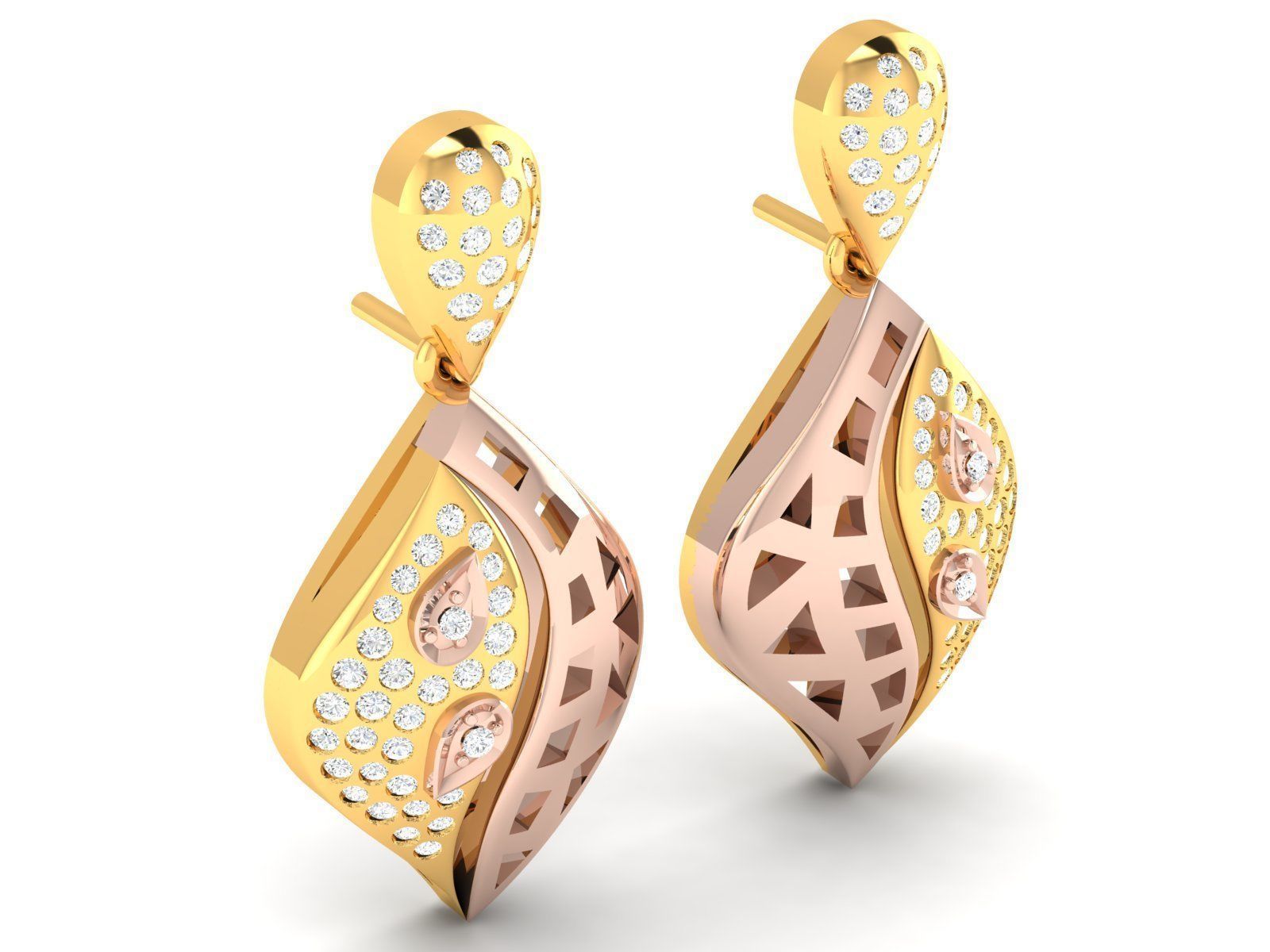 Diamond Drops Earrings 3dm render details 3D print model_1