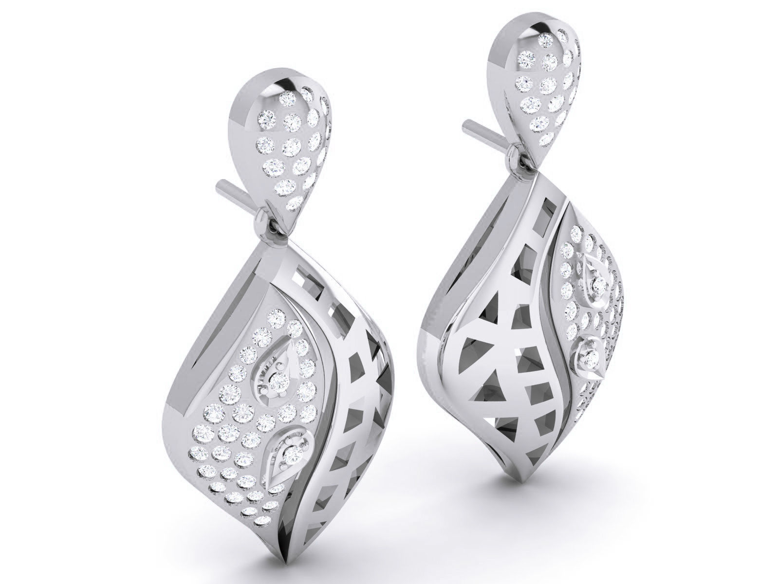 Diamond Drops Earrings 3dm render details 3D print model_2