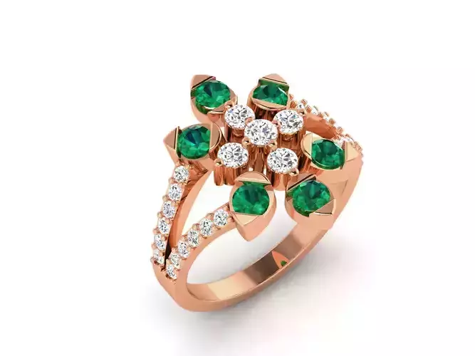 Emerald Flower Diamond Ring 3dm render detail 3D print model