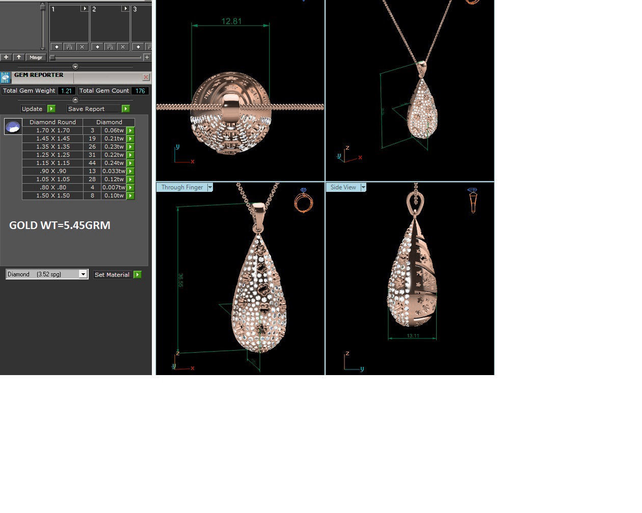 Diamond Pendant 3dm render details 3D print model_6