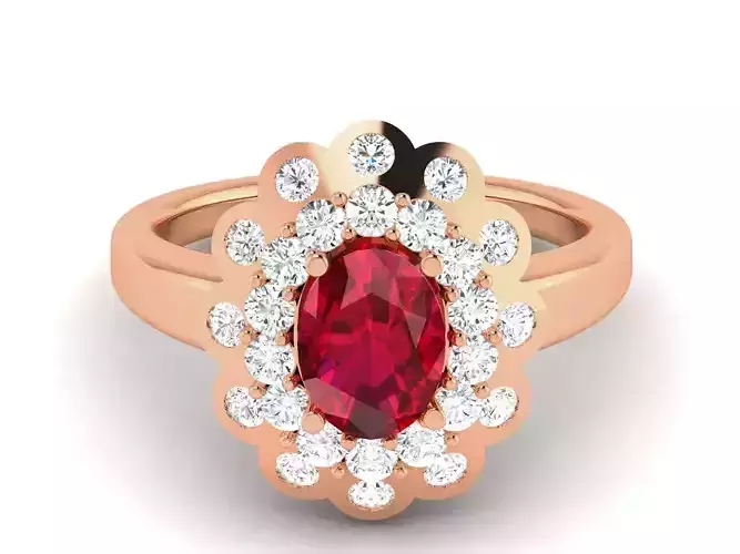 Ruby Halo Diamond Ring 3dm render detail