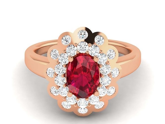 Ruby Halo Diamond Ring 3dm render detail 3D print model