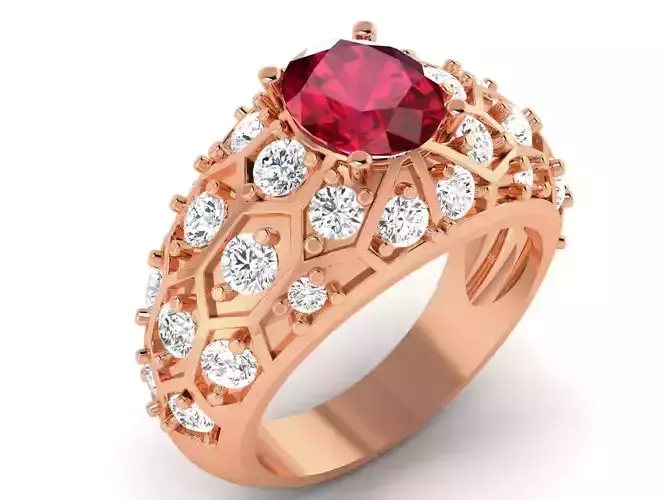 Ruby Honeycomb Mesh Ring 3dm render detail 3D print model
