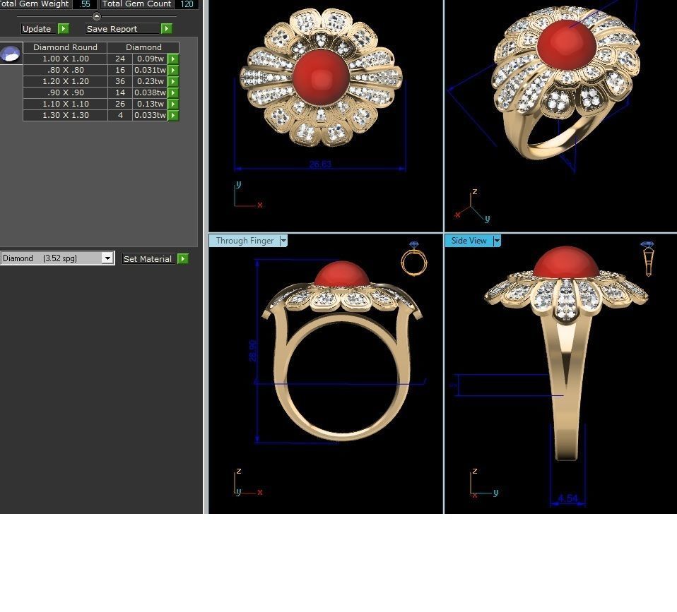  Diamond Flower Ring 3dm render detail 3D print model_12