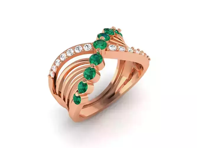 Wire Mesh Emerald Diamond Ring 3dm render detail 3D print model