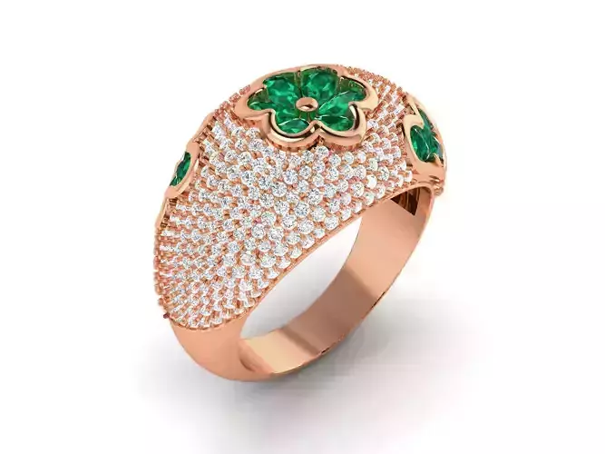 Emerald Flower Diamond Ring 3dm render detail 3D print model